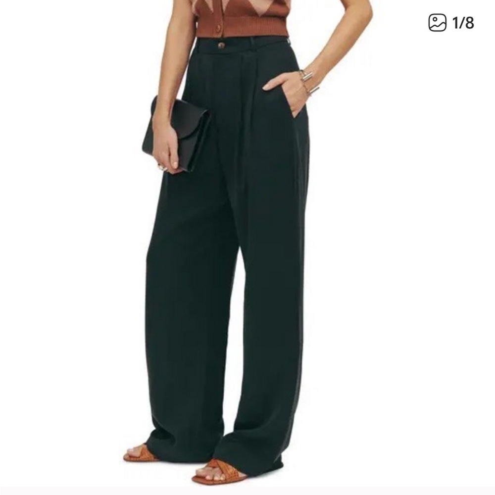 Reformation Women's 0 Black Lyocell Mason Wide Leg Drapey Trouser Pant Pleated